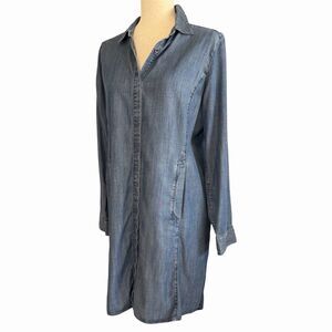 Eileen Fisher Denim Shirt Dress Sz S Tencel Cotton Old Money Minimalist Capsule